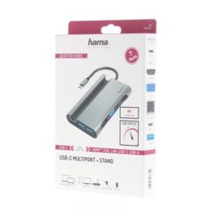 Stație de andocare 7 în 1 HAMA, 3x USB-A 3.2, HDMI™, VGA, LAN/Ethernet, USB-C (PD), gri