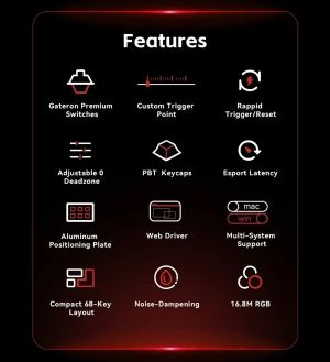 Madlions професионална геймърска механична клавиатура Professional Gaming Mechanical Keyboard FIRE 68 ULTRA - 8K, Gateron Magnetic Jade Switches - White Counto