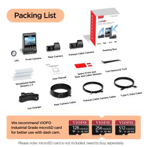 VIOFO Dash Cam A329S 3 Channel - 4K, HDR, Triple Sony STARVIS 2, GPS, Bluetooth, FOV Fisheye Cabin