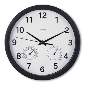 Hama "Malta" Wall Clock, &Oslash; 25 cm, w. Thermometer / Hygrometer, No Ticking, black