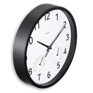 Hama "Malta" Wall Clock, &Oslash; 25 cm, w. Thermometer / Hygrometer, No Ticking, black