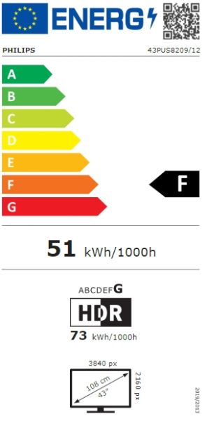 Philips TV 43PUS8209/12, 43" 4K Ultra HD QLED, 3840x2160, DVB-T/T2/T2-HD/C/S/S2, 60Hz, Ambilight 3, Pixel Precise UHD, HDR+, Titan OS, Dolby Atmos, VRR, 3*HDMI, 2*USB, 802.11n, 20W RMS, Black