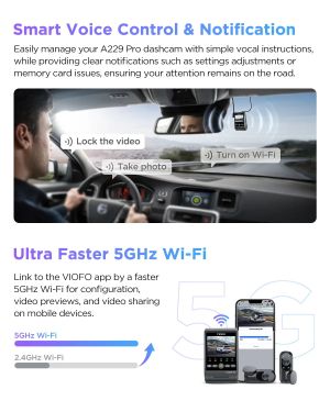 VIOFO Видеорегистратор Dash Cam A229 Pro 3 Channel - 4K, HDR, Dual Sony STARVIS 2, GPS, Bluetooth