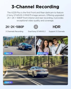 VIOFO Видеорегистратор Dash Cam A229 Plus 3 Channel - 2K, HDR, Sony STARVIS 2, GPS