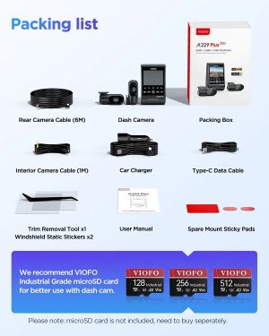 VIOFO Видеорегистратор Dash Cam A229 Plus 3 Channel - 2K, HDR, Sony STARVIS 2, GPS