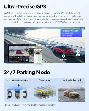 VIOFO Видеорегистратор Dash Cam A229 Plus 2 Channel - 2K, HDR, Sony STARVIS 2, GPS