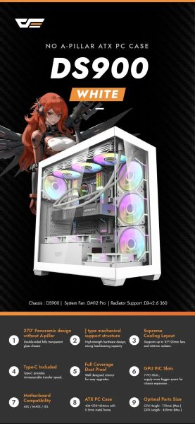 Darkflash кутия Case ATX - DS900 White - USB-C