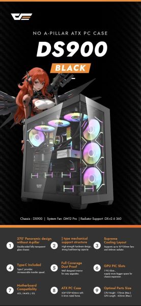 Darkflash кутия Case ATX - DS900 Black - USB-C
