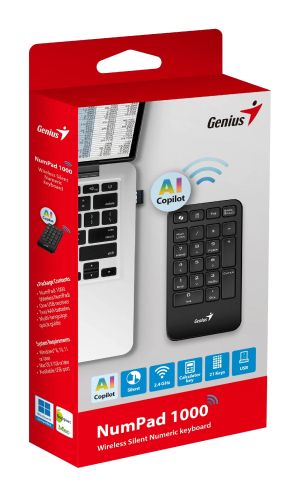 Genius цифрова безжична клавиатура кийпад Keypad Wireless NumPad 1000 - AI, 2.4G, Black