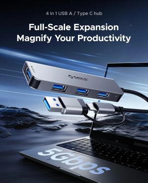 Orico хъб HUB USB-C/A 4 port - USB3.0 x 1, SD/TF x 2, USB2.0 x 2, USB-C x 2, Aluminium - YSA6-U3-GY