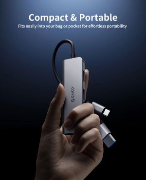 Orico хъб HUB USB-C/A 4 port - USB3.0 x 1, SD/TF x 2, USB2.0 x 2, USB-C x 2, Aluminium - YSA6-U3-GY