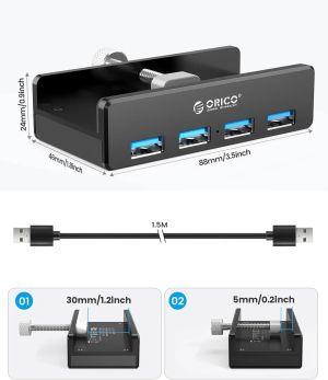 Orico USB 3.0 HUB Clip Type 4 port - aux Micro-USB power input, Black - MH4PU-P-BK