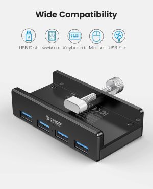 Orico USB 3.0 HUB Clip Type 4 port - aux Micro-USB power input, Black - MH4PU-P-BK