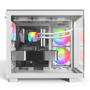 Montech кутия KING 65 Pro, Dual Chamber Mid-tower Case, 3 ARGB Fans, White