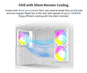 Montech Case ATX - XR (W) - 3 x 120 mm ARGB Fans, USB-C, White