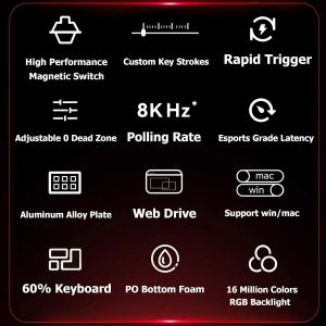Madlions Professional Gaming Mechanical Keyboard MAD 60 HE RGB - 1K, Magnetic Amber Pro Switches - Black