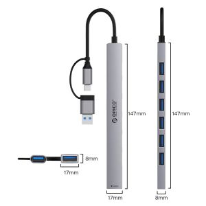 Orico HUB USB-C/USB-A 7 port - USB3.0 x 1, USB2.0 x 6 - YSA2-U3-GY