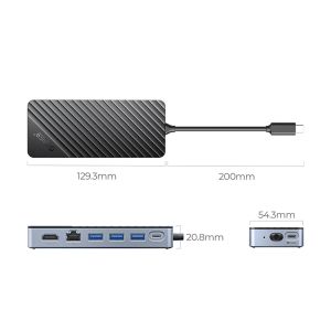 Orico Portable Docking station M.2 SATA/NVMe - HDMI, USB3.2-A x 1, USB-C (10Gbps) x 1,USB-C (PD100W), USB2.0-A x 2, LAN - OM28PR-G2-BK