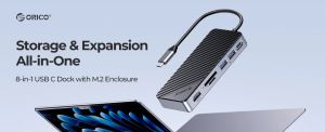 Orico Portable Docking station M.2 SATA/NVMe - HDMI, USB3.2-A x 2, USB-C (10Gbps) x 1,USB-C (PD100W), SD/TF - OM28P-G2-BK
