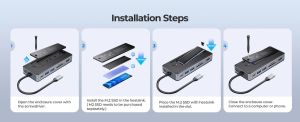 Orico Portable Docking station M.2 SATA/NVMe - HDMI, USB3.2-A x 2, USB-C (10Gbps) x 1,USB-C (PD100W), SD/TF - OM28P-G2-BK