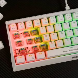 Marvo геймърска клавиатура Gaming Mechanical keyboard 61 keys TKL Hecate 61R WH - KG962G White - RED switches, RGB