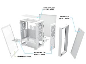 Montech кутия AIR 1000 LITE, Mid-tower Case, TG, 3x120mm Fans, White