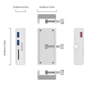 Orico USB 3.0 HUB Clip Type 2 port, SD card reader - aux Micro-USB power input, Aluminum - MH2AC-U3-SV