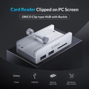 Orico USB 3.0 HUB Clip Type 2 port, SD card reader - aux Micro-USB power input, Aluminum - MH2AC-U3-SV
