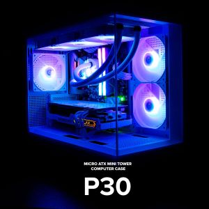 Zalman Case mATX - P30 White - aRGB, Tempered Glass