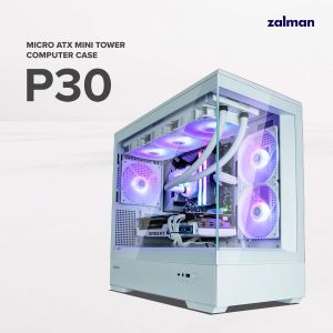 Zalman Case mATX - P30 White - aRGB, Tempered Glass