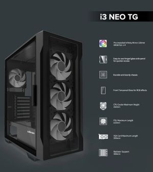 Zalman Case ATX - I3 NEO TG Black - aRGB, Tempered Glass