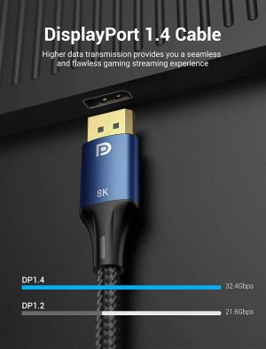 Vention Display Port 1.4 DP M / M 8K 1.5m - Cotton Braided, Blue Aluminum Alloy - HCELG