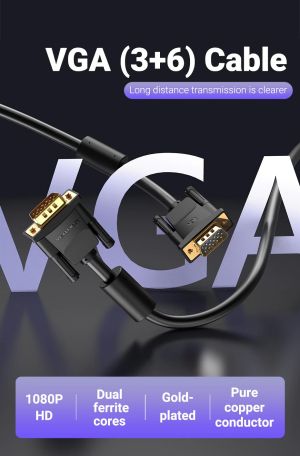 Vention Кабел за монитор Cable VGA HD15 M / M 1.5m Gold Plated, 2 Ferrites - DAEBG