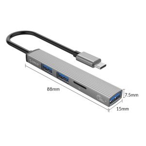 Orico USB3.0/2.0 HUB 3 port + card reader TYPE C, Aluminum - AH-12F-GY
