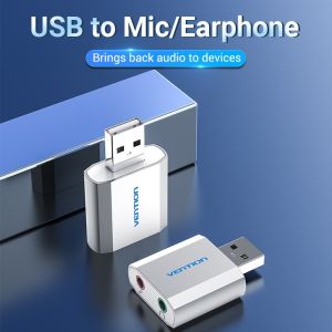 Vention USB Sound card - Headphones, Mic, Silver - VAB-S13