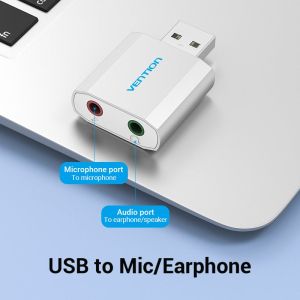 Vention USB Sound card - Headphones, Mic, Silver - VAB-S13