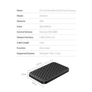 Orico Storage - Carcasă - 2,5 inchi USB3.0 - 2520U3-BK-EP