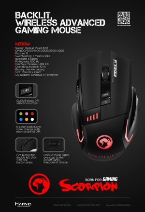 Mouse pentru gaming fără fir Marvo Mouse pentru jocuri WIRELESS M720W - 4800 dpi, 500 Hz - MARVO-M720W