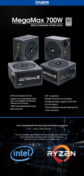 Zalman захранване PSU MegaMax 700W 80+ ZM700-TXII