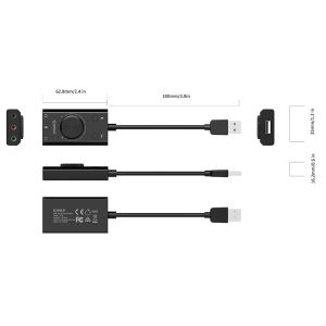 Orico външна звукова карта USB Sound card - 2 headphones, mic, volume - SC2-BK