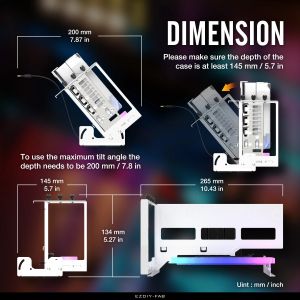 EZDIY-FAB ARGB Vertical PCIe 4.0 GPU Mount Bracket Graphic Card Holder 45° Riser Cable - Black