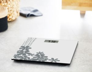 Scale Tefal PP1430V0, Premiss Flower, glass platform (30x30x2cm), 150kg /100 g, display (65x28mm), 1 battery CR 2032