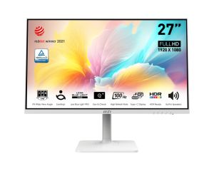 Monitor MSI Modern MD2712PW, 27", 100Hz, 1ms, IPS, 1920x1080 (FHD), 16:9, Flat, HDR Ready, EyesErgo, AG, MSI Display Kit, 117% sRGB, 300 nits, 1000:1, RedDot Winner, 1xHDMI1.4, 1xTypeC DP alt. w/PD (15W), Speakers 2x3W, Pivot, Height Adj., VESA, White, 5.