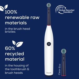 Electric toothbrush Beurer TB 15 Electric toothbrush; 2 cleaning programs; 12 days Battery life; 2-minute timer; Oscillating, pulsating, brushing technology; Incl. USB-C charging cable and Clean Eco brush head; white