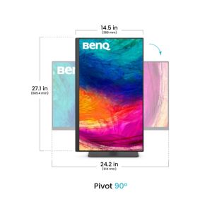 Monitor BenQ PD2706QN, 27", 100Hz, 4K IPS, AQCOLOR, Designer, Pantone, Nano Matte Panel, HDR10, 100% sRGB, Card Reader, HDMI (2.0), DP (1.4), USB-C (DP alt. PD 90W), USB Hub, 3.5 Jack, 2x 3W, Pivot, Height adj. 115mm, VESA 100