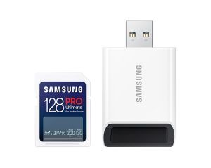 Memory Samsung 128GB SD Card PRO Ultimate with USB Reader, U3, V30 , Read 200MB/s - Write 130MB/s