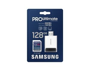 Memory Samsung 128GB SD Card PRO Ultimate with USB Reader, U3, V30 , Read 200MB/s - Write 130MB/s