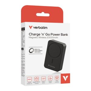 Verbatim Charge 'n' Go Essentials Power Bank Magnetic Wireless 20000mAh Black External Battery