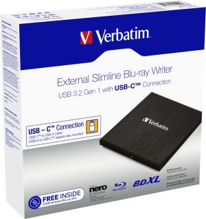 Verbatim External Slimline Blu-ray Writer Type-C Optical Drive