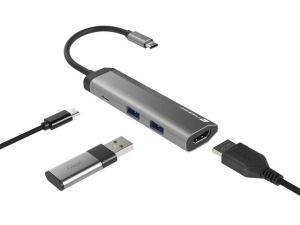Docking station Natec Fowler Multiport Adapter 4 in 1, 2xUSB 3.0 HUB, HDMI 4K, USB-C PD, Slim
